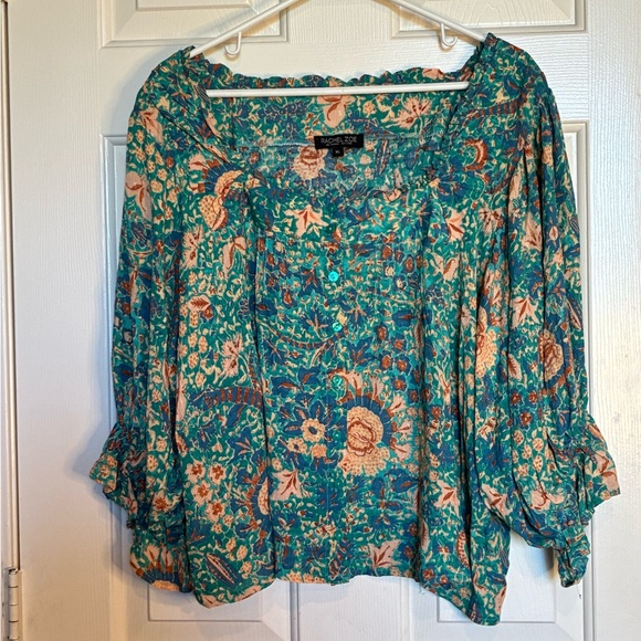 Rachel Zoe Teal and Peach Floral Blouse - Picture 1 of 12